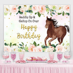 Braun Pferd Rosa Rose Glücklich Geburtstag Hintergrund für Mädchen