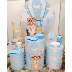 Blau Heiß Luft Ballon Teddy Baby Dusche Runden Hintergrund Bausatz