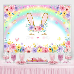 Hase Und Farbig Regenbogen Blumen Baby Dusche Hintergrund