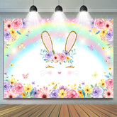 Hase Und Farbig Regenbogen Blumen Baby Dusche Hintergrund
