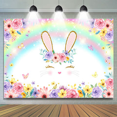 Hase Und Farbig Regenbogen Blumen Baby Dusche Hintergrund