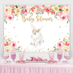 Hase Und Rosa Mit Weiß Blumen Baby Dusche Hintergrund