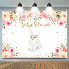Hase Und Rosa Mit Weiß Blumen Baby Dusche Hintergrund