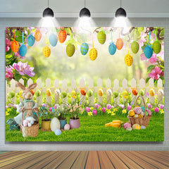 Hase Mit Eier Garten Frühling Glücklich Ostern Hintergrund