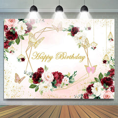 Burgund Und Rosa Blume Schmetterling Geburtstag Hintergrund