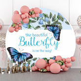 Schmetterling An Der Weg Blau Blumen Babydusche Hintergrund
