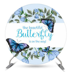 Schmetterling An Der Weg Blau Blumen Babydusche Hintergrund
