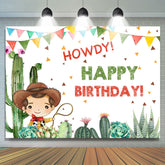Kaktus Und Wenig Cowboy Hallo Glücklich Geburtstag Hintergrund