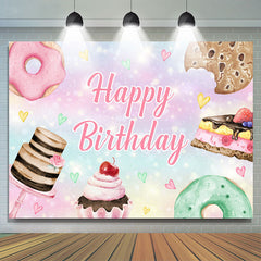 Süssigkeit Land Cupcake Krapfen Plätzchen Glücklich Geburtstag Hintergrund