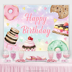 Süssigkeit Land Cupcake Krapfen Plätzchen Glücklich Geburtstag Hintergrund
