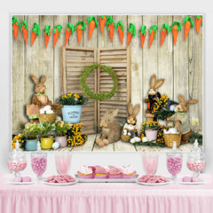 Möhren Mit Spielzeug Kaninchen Hölzern Glücklich Ostern Hintergrund