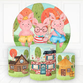 Cartoom Thress Schweine Mit Häuser Runden Hintergrund Bausatz