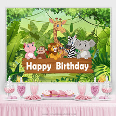 Karikatur Grün Wald Tiere Glücklich Geburtstag Hintergrund