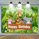 Karikatur Grün Wald Tiere Glücklich Geburtstag Hintergrund