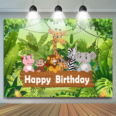 Karikatur Grün Wald Tiere Glücklich Geburtstag Hintergrund