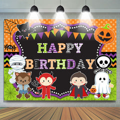 Karikatur Halloween Thema Glücklich Geburtstag Party Hintergrund