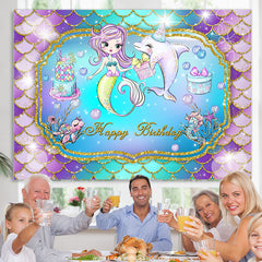 Karikatur Meerjungfrau Delfin Glücklich Geburtstag Hintergrund