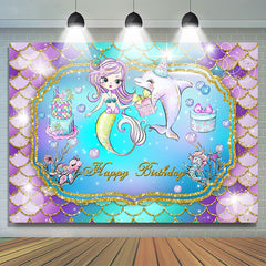 Karikatur Meerjungfrau Delfin Glücklich Geburtstag Hintergrund
