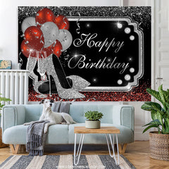 Sekt Glas Absätze Luftballons Glücklich Geburtstag Hintergrund