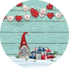 Weihnachten Geschenk Und Herz In Schnee Hölzern Runden Hintergrund