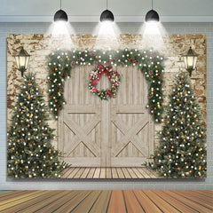 Weihnachten Baum Und Hölzern Tür Weihnachten Party Hintergrund