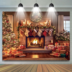Weihnachten Baum Kamin Aktien Fotografie Hintergrund