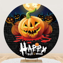 Kreis Schwarz Ziegel Glücklich Halloween Kürbisse Nacht Hintergrund
