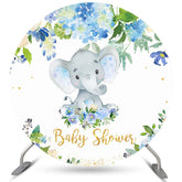Kreis Blau Blumen Und Elefant Baby Dusche Hintergrund