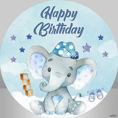 Kreis Blau Stern Und Elefant Glücklich Geburtstag Hintergrund Bausatz