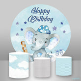Kreis Blau Stern Und Elefant Glücklich Geburtstag Hintergrund Bausatz