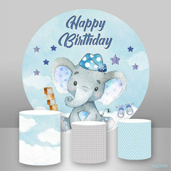 Kreis Blau Stern Und Elefant Glücklich Geburtstag Hintergrund Bausatz