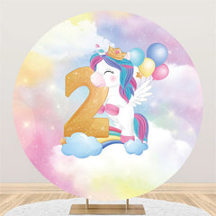 Kreis Traum Wolke Einhorn Glücklich 2 Geburtstag Hintergrund