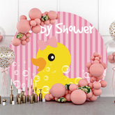 Kreis Ente In Blasen Rosa Streifen Babydusche Hintergrund