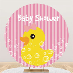 Kreis Ente In Blasen Rosa Streifen Babydusche Hintergrund