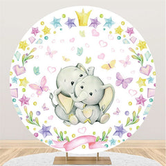 Kreis Elefanten Und Schmetterling Baby Dusche Hintergrund