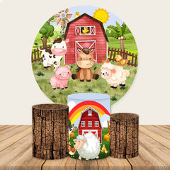 Kreis Bauernhof Haus Und Tiere Runden Geburtstag Hintergrund Bausatz