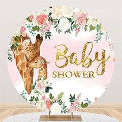Kreis Blumen Giraffe Mama Baby Hintergrund Für Babydusche