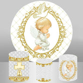 Kreis Gold Linie Taube Baby Dusche Hintergrund Für Party