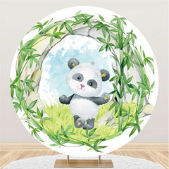 Kreis Grün Bambus Und Panda Runden Baby Dusche Hintergrund