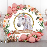 Kreis Pferd Und Blume Thema Glücklich Geburtstag Hintergrund