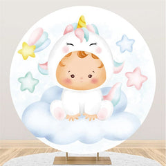 Kreis Wenig Stern Und Wolke Einhorn Baby Dusche Hintergrund