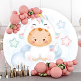 Kreis Wenig Stern Und Wolke Einhorn Baby Dusche Hintergrund