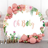 Kreis Oh Baby Grün Kaktus Blumen Baby Dusche Hintergrund
