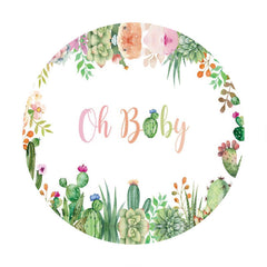 Kreis Oh Baby Grün Kaktus Blumen Baby Dusche Hintergrund