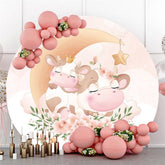 Kreis Rosa Kuh Und Blume Baby Dusche Party Hintergrund