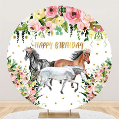 Kreis Rosa Blumen Und Pferd Glücklich Geburtstag Hintergrund