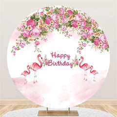 Kreis Rosa Blumen Flamingo Glücklich Geburtstag Hintergrund