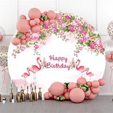 Kreis Rosa Blumen Flamingo Glücklich Geburtstag Hintergrund