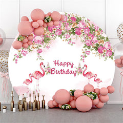 Kreis Rosa Blumen Flamingo Glücklich Geburtstag Hintergrund