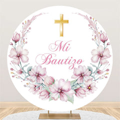Kreis Rosa Blumen Mi Bautigo Baby Dusche Hintergrund